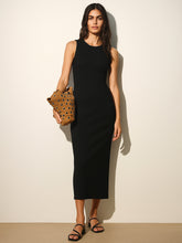 Women Black Rib Back Cut-Out Midi Dress-BADRSS12561
