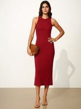 Women Maroon Rib Sleeveless Bodycon Maxi Dress-BADRSS12578