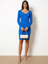 Women Royal Blue Rib Sweetheart Neck Knee Dress-BADRSS12581