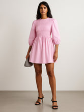 Women Pink Poplin Smocked Gathered Dress-BADRSS12589