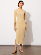Women Beige Rib Mock Round Neck Midi Dress-BADRSS12619
