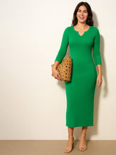 Women Green Rib Deep V-Neck Ankle Midi Dress-BADRSS12627