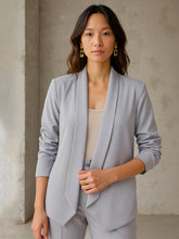 Women Grey Lapel Collar Front Open Blazer-BAJCKT60328