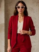 Women Maroon Lapel Collar Front Open Blazer-BAJCKT60329
