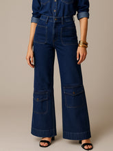 Women Navy Blue Multi Pocket Stretch Straight Jeans-BAJEAN0668