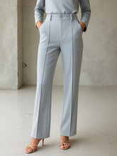 Women Grey Front Dart Straight Fit Pants-BAPANT51168