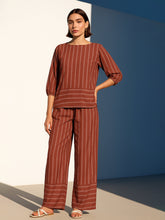 Women Rust Stripes Print Top With Pants-BASETS96125