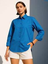 Women Royal Blue Poplin Oversized Shirt-BASHRT20539