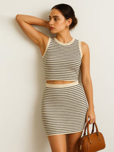 Women Black & Beige Stripes Sleeveless Crop Baby Tee-BATOPS42190