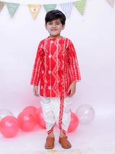 Ethnic Pure Cotton Tie & Dye Dhoti Kurta Set For Boys - Red-BS25DK09RDA
