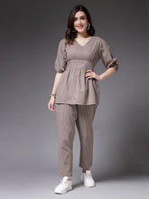 Women's Self Woven Kantha Cotton Co-Ord Set-BEIGEKATHACORD