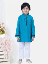 Cotton Flax Kurta Pajama Set for Kids - Teal | BH23KP41TLA
