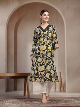 Stylum Women's Black Floral Printed Cotton Straight Kurta (BLACKPOPCORN)