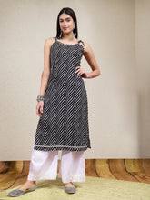 Women's Lehariya Printed Cotton Sleeveless Kurta-BLACKSURMA