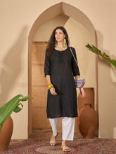 Stylum Women's Black Solid Rayon Straight Kurta (BLACKUDUPI)