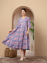 Stylum Women's Blue Floral Printed Cotton Flared Dress (DRSBLUEBOURBON)