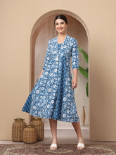 Stylum Women's Blue Floral Printed Cotton Flared Kurta (BLUEDUKE)