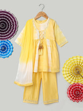 Hand Dyed Chanderi Silk Kurti Pant with Dupatta for Girls- Yellow-BR23SU34YWB