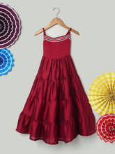 Tier Gown with Sequined Net Dupatta for Girls- Wine-BR24DR77WNB