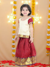 Silk Blend Lehenga Choli Set for Kids - Off White | BS22SI09CRA