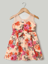 Floral Print Party Frock for Girls- Orange-BS23DR57ORB