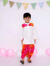Ethnic Pure Cotton Lehriya Dhoti Kurta Set For Boys - White-BS25DK01WHA