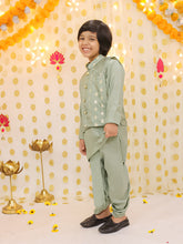 Silk Dhoti Kurta Set for Boys - Green | BS25DK20GRA