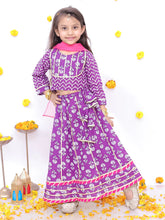 Festive Short Sleeves Pure Cotton Printed Lehenga Choli Set For Girls -Purple-BS25LC10PUA