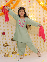 Silk Blend Ethnic Suit Set for Girls - Green | BS25SU19GRA