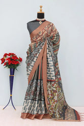 Mysore Silk Digital Print MultiColour Saree With Unstiched Blouse Piece-MPHMS-03-MULTI