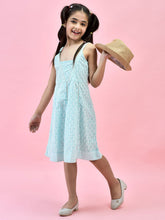 Blue Pure Cotton Ethnic Printed Anarkali Dress with Cinched Straps for Girls