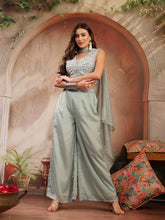 Stylum Women's Green Solid & Embroidered Poly Georgette Co-Ord Set (CSGREENNISHA)