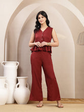 Stylum Women's Maroon Solid Crepe Co-Ords Set (CSMAROONLOUIS)