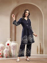 Stylum Women's Navy Blue Solid & Embroidered Cotton Co-Ord Set (CSNAVYZINPA)
