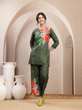 Stylum Women's Olive Hand Painted Cotton Flex Straight Co-Ord Set (CSOLIVESAMAR)