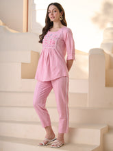 Stylum Womne's Pink Solid & Embroidered Cotton Blend Co-ord Set (CSPINKJOLLY)