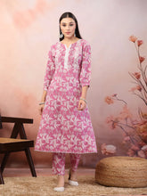 Women's Purple Floral Printed & Embroidered Katha Cotton Co-ord Set-CSPURPLENOISE