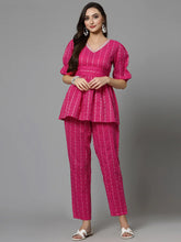 Women's Woven Design Cotton Co-Ord Set-CSRAMYAPINK