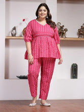 Plus Size Women Woven Design Cotton Co-Ord Set-CSRAMYAPINKPLUS