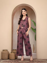Stylum Women's Wine Botanical Printed Cotton Flex Co-Ord Set (CSWINERUSSO)