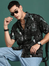 Men Graphic Black Slim Fit Shirt-Cain-3087-Black