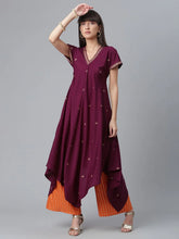 Burgundy Glitter Print Kimono Style Kurta With Palazzo-AHKUPZ-COMBO-346