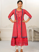 Red Colour cotton hand print kurti with vibrant patterns-MLWSHKT8005RED