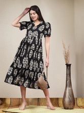 Women's Floral Printed Rayon Tiered Dress-DRSBLACKBASKET