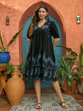 Stylum Women's Black Solid & Embroidered Rayon Empire Dress (DRSBLACKPANJIRI)