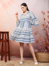 Women's Printed Rayon Tiered dress-DRSBLUEHANNAH