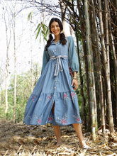 Stylum Women's Blue Solid & Embroidered Rayon Flared Dress (DRSBLUELUCK)
