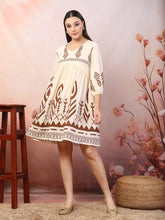 Women's Printed Rayon Flared dress-DRSBROWNGRACE