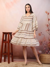 Women's Printed Rayon Tiered dress-DRSBROWNHANNAH