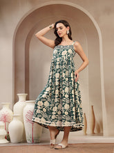 Stylum Women's Green Floral Printed Rayon Empire Dress (DRSGREENFLOW)